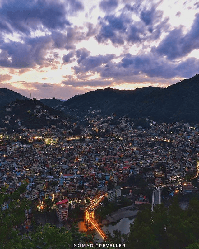 Mandi town in the Himalayan foothills at dusk